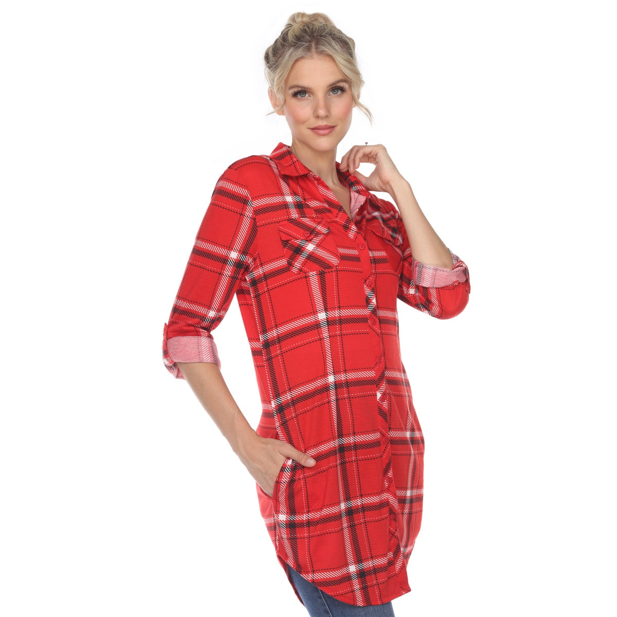  White Mark Women's Plaid Tunic Shirt - S - Bonton