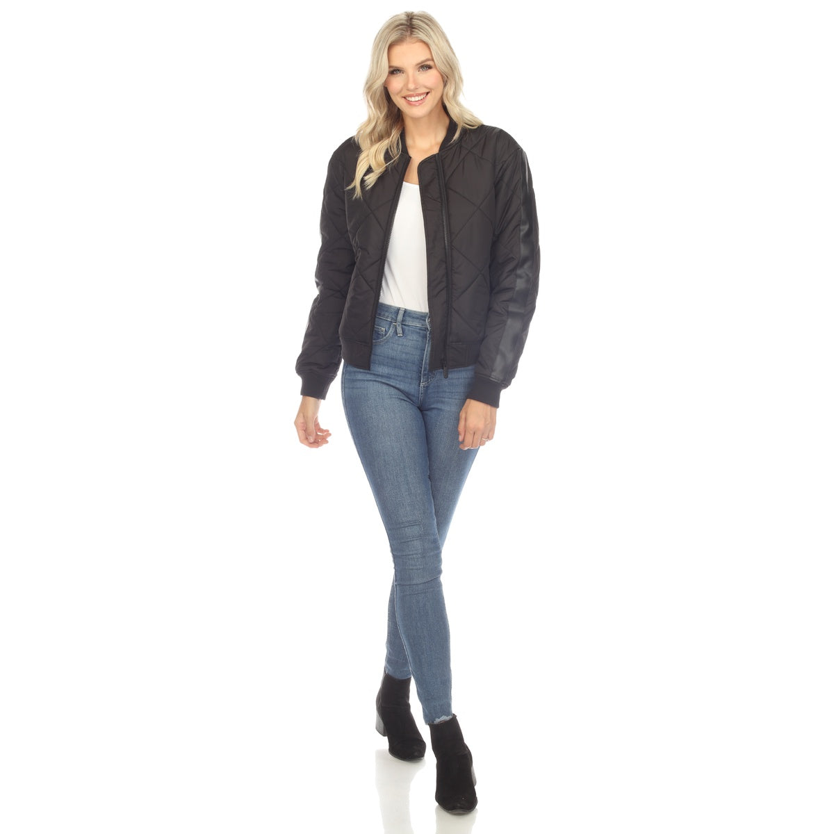  White Mark Women's Lightweight Diamond Quilted Puffer Bomber Jacket - Small - Bonton