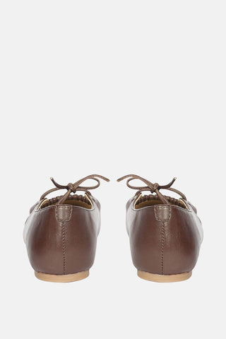 Jelavu - Ellie Ruched Lace-Up Ballerina - Chocolate Leather