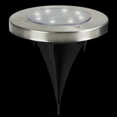 Set of 8 Stainless Steel Round Solar Powered LED Pathway Markers  5"