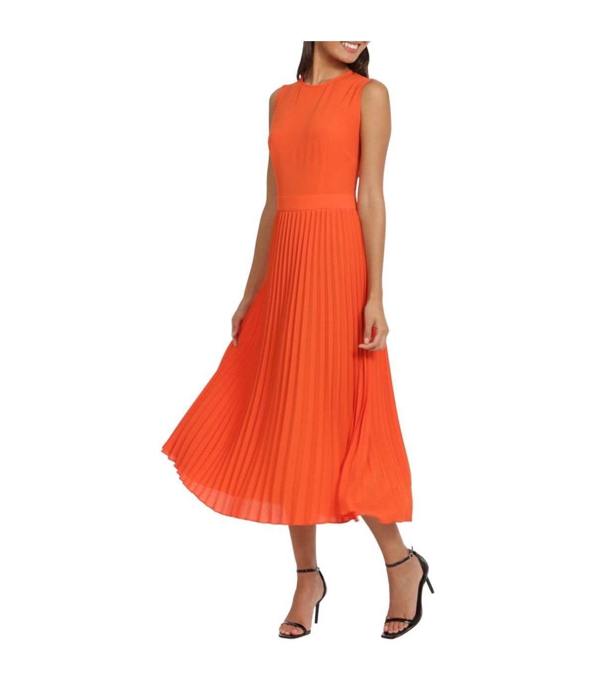  Donna Morgan Jewel Neck with Piping Sunburst Pleated Dress - Koi - Bonton