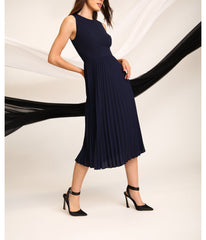 Pleated Midi Dress Navy Blazer