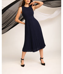 Pleated Midi Dress Navy Blazer