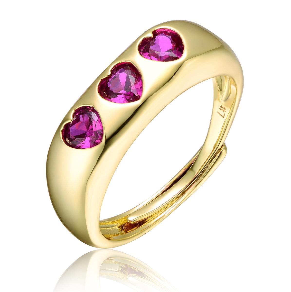  Rachel Glauber 14k Gold Plated With Ruby Red Cubic Zirconia 3-Hearts Halo Promise Ring - 6 - Bonton