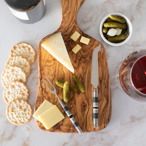 Jubilee Cheese Knife, Fork, and Olivewood Board Set - Shades of Graphite