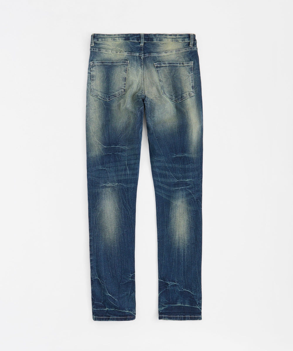  Reason Clothing Skinny Rip and Repair Denim Pants - Medium Blue - MEDIUM BLUE - Bonton