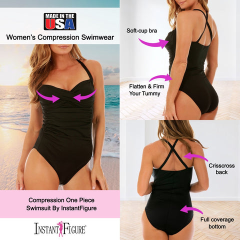 InstantFigure One Piece Shirred Twist Front Swimsuit 13594P