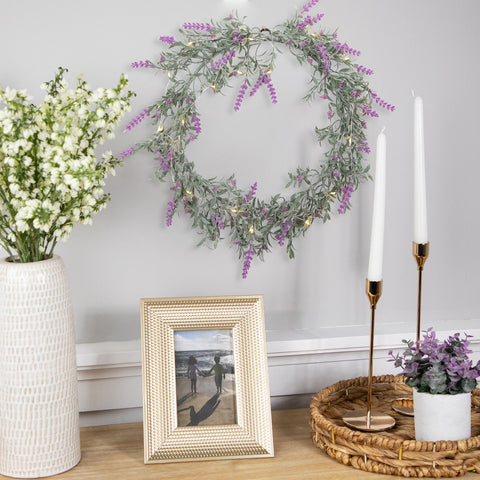 Pre-Lit Lavender Spring Wreath - Battery Operated - 16" - White LED Lights