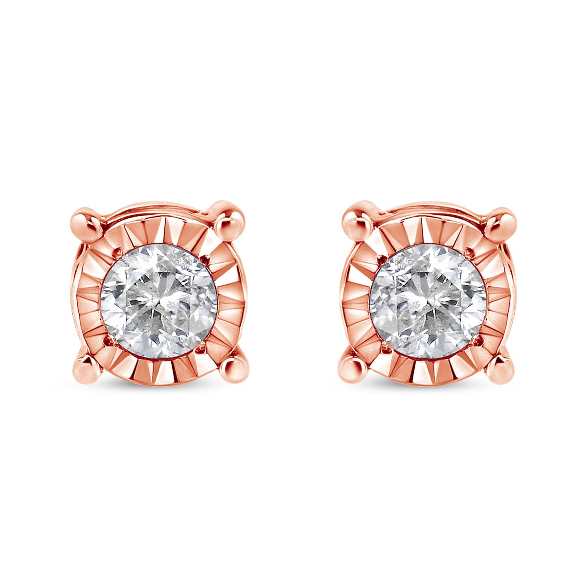  Haus of Brilliance 10K Rose Gold Over .925 Sterling Silver 1/5 Cttw Round Near Colorless Diamond Miracle-Set Stud Earrings (J-K Color, I2-I3 Clarity) - Rose - Bonton