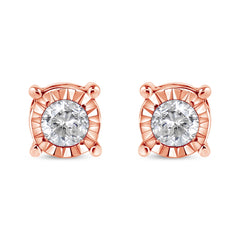 10K Rose Gold Over .925 Sterling Silver 1/5 Cttw Round Near Colorless Diamond Miracle-Set Stud Earrings (J-K Color, I2-I3 Clarity)