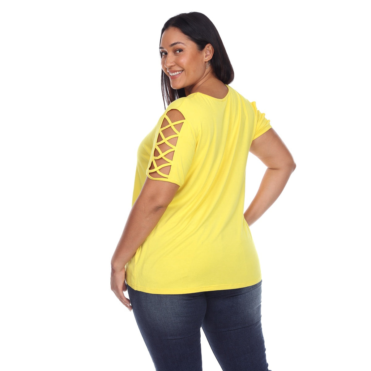  White Mark Plus Size Keyhole Neck Cutout Short Sleeve Top - 1X - Bonton