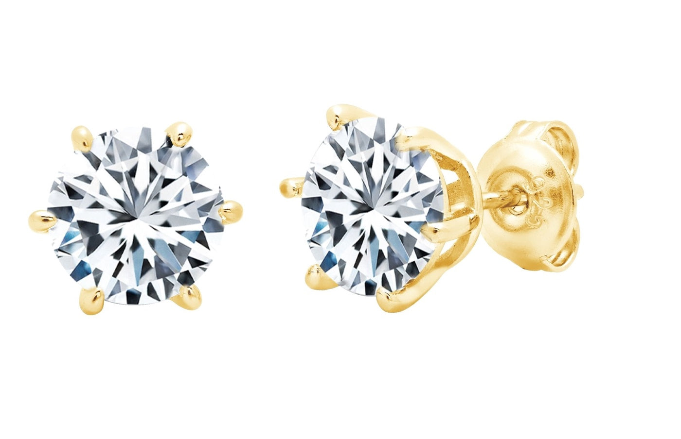  CRISLU Solitaire Brilliant Stud Earrings - 6 Prong Finished in 18kt Yellow Gold - 18kt Yellow Gold - Bonton