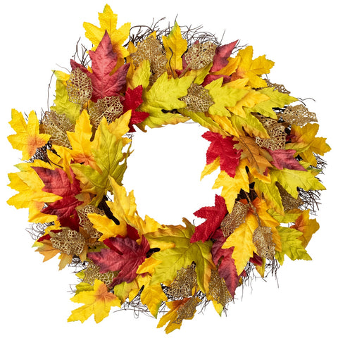 Maple Leaf Artificial Fall Harvest Wreath  22-Inch