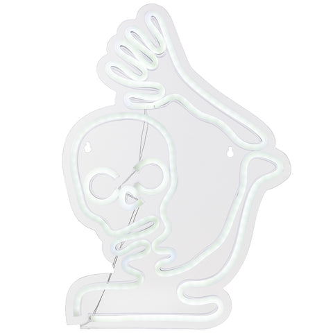 15" White LED Lighted Neon Style Skeleton Halloween Window Silhouette