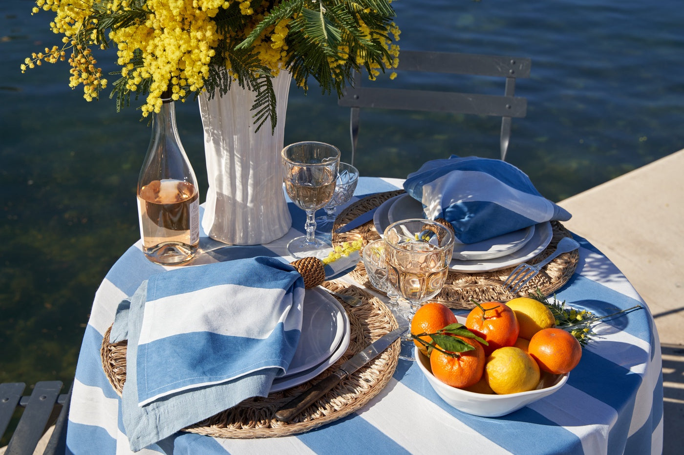  Caravan St. Tropez Blue Stripe Napkins, Set of 6 - Blue - Bonton