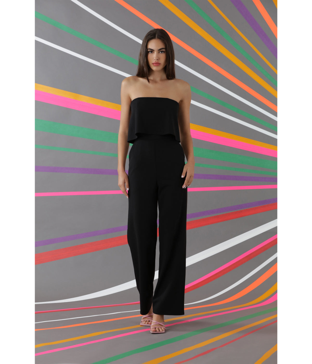  Donna Morgan Strapless Jumpsuit With Flounce Bodice - Black - Bonton