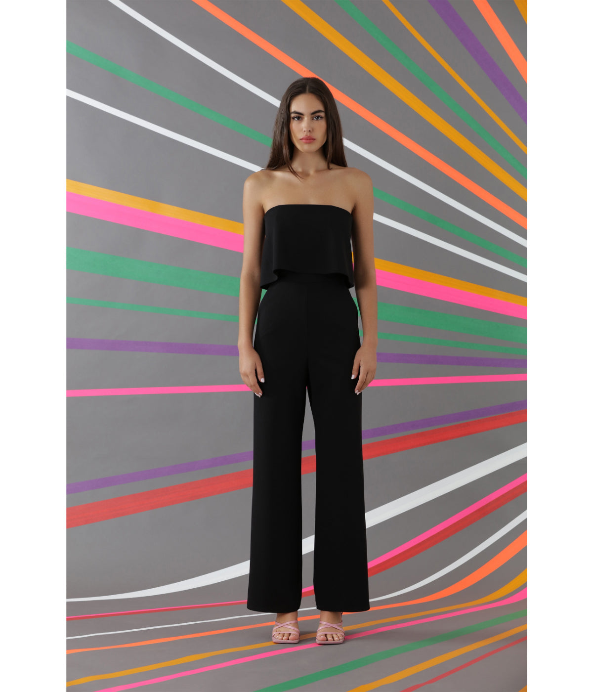  Donna Morgan Strapless Jumpsuit With Flounce Bodice - Black - Bonton