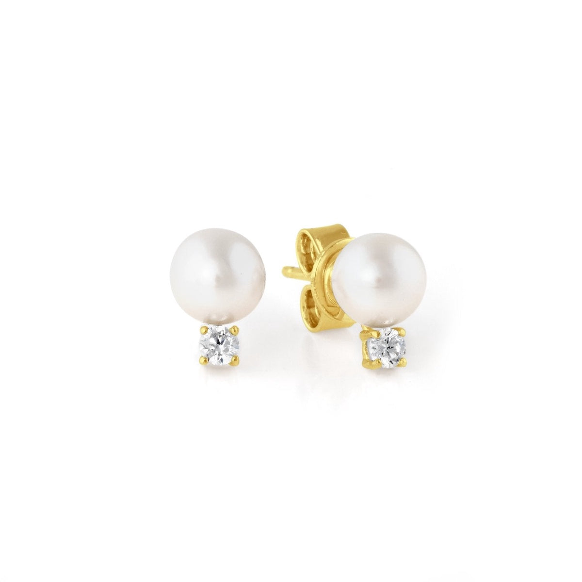  CRISLU Accented Pearl Stud Earrings Finished in 18kt Yellow Gold - 18kt Yellow Gold - Bonton