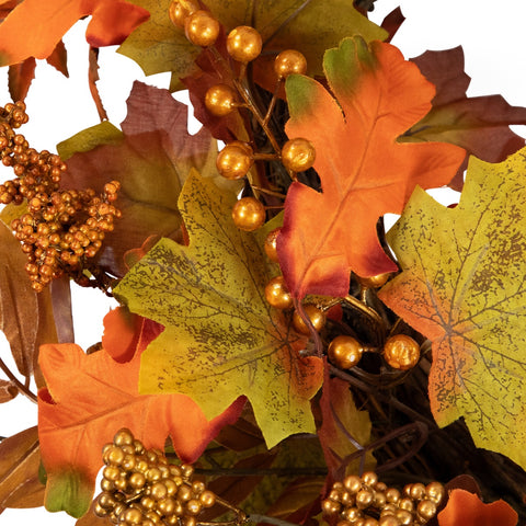 Fall Harvest Gold Berries and Autumn Leaves Artificial Twig Wreath - 22-Inch  Unlit