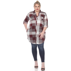 Plus Size Plaid Button Down Tunic Shirt