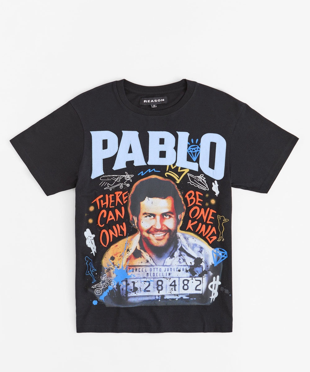  Reason Clothing Pablo Graffiti Applique Short Sleeve Tee - Black RTD - BLACK - Bonton