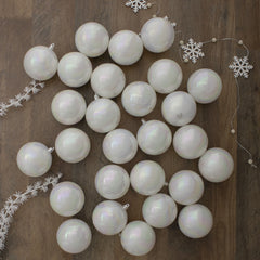 32ct White Iridescent Shatterproof Shiny Christmas Ball Ornaments 3.25" (80mm)