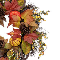 Sunflower  Pumpkin  Foliage and Pine Cone Fall Harvest Wreath - 24 Inch  Unlit