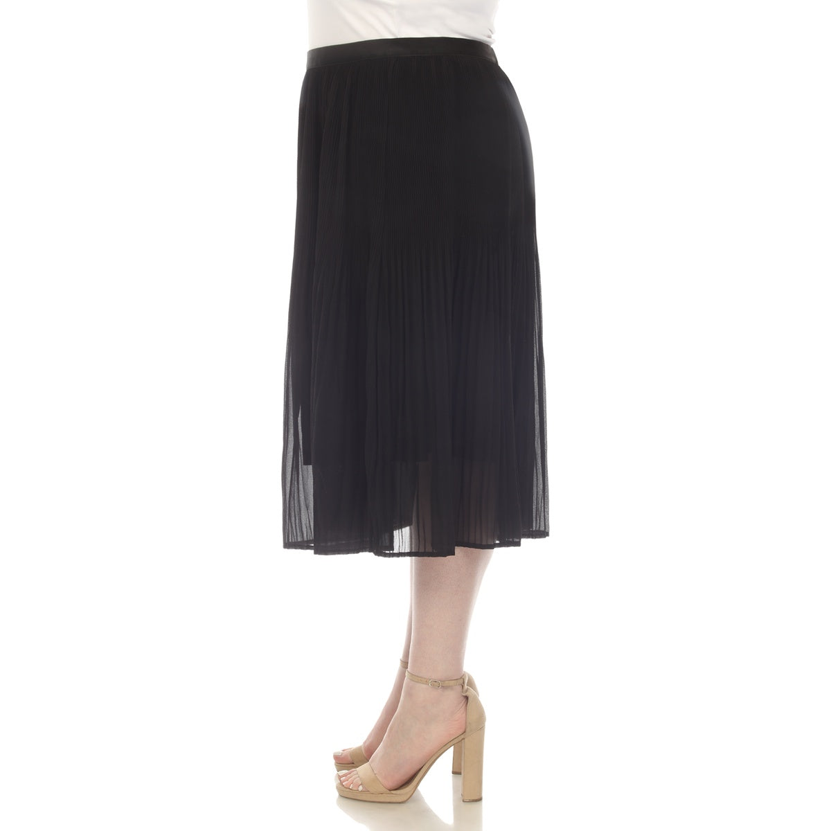  White Mark Plus Size Pleated Chiffon Midi Skirt - 1X - Bonton