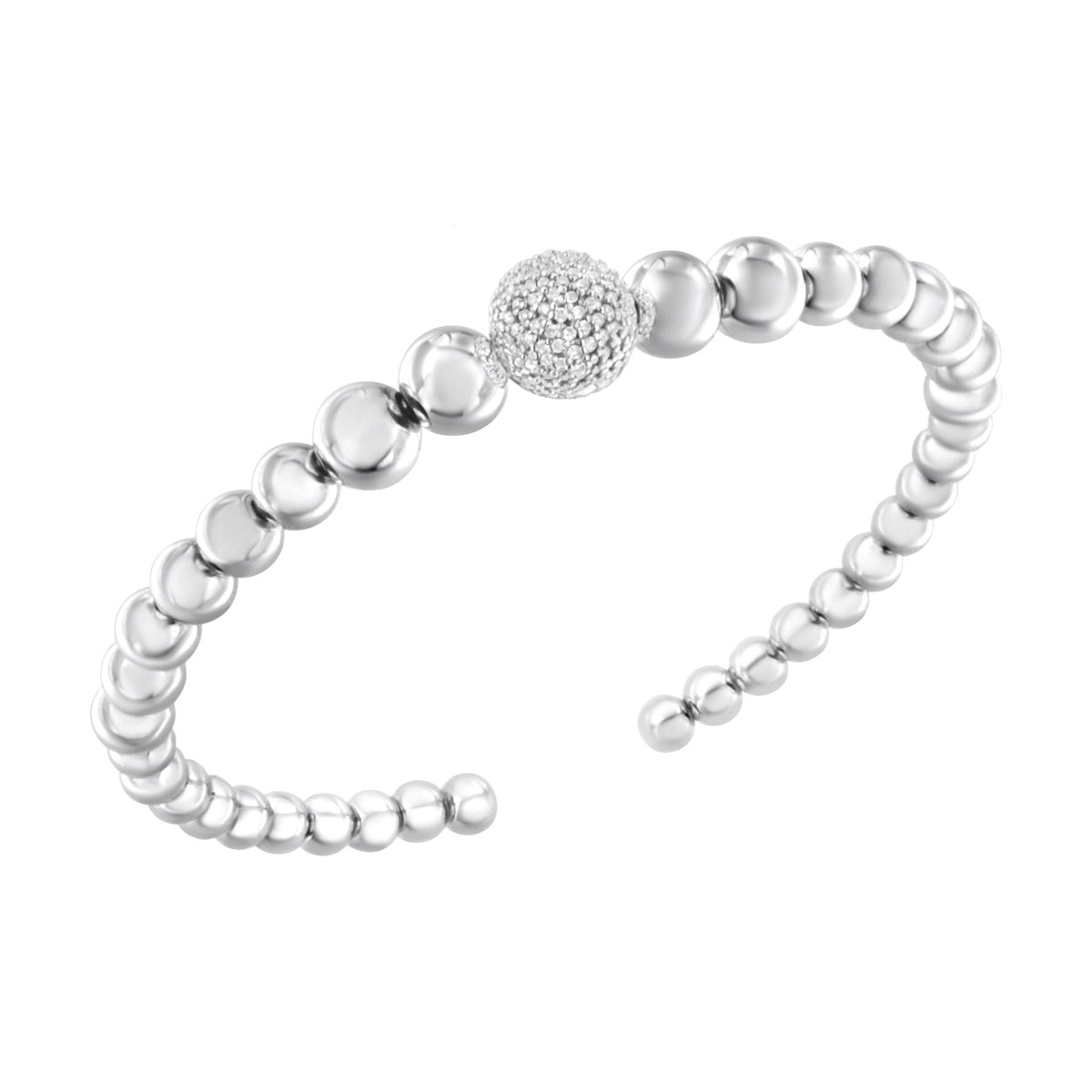  Haus of Brilliance .925 Sterling Silver 1/6 Cttw Diamond Rondelle Graduated Ball Bead Cuff Bangle Bracelet (I-J Color, I2-I3 Clarity) - Fits Wrists Up To 7 1/2 Inches - Default Title - Bonton