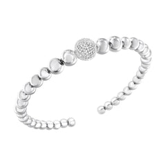 .925 Sterling Silver 1/6 Cttw Diamond Rondelle Graduated Ball Bead Cuff Bangle Bracelet (I-J Color, I2-I3 Clarity) - Fits Wrists Up To 7 1/2 Inches