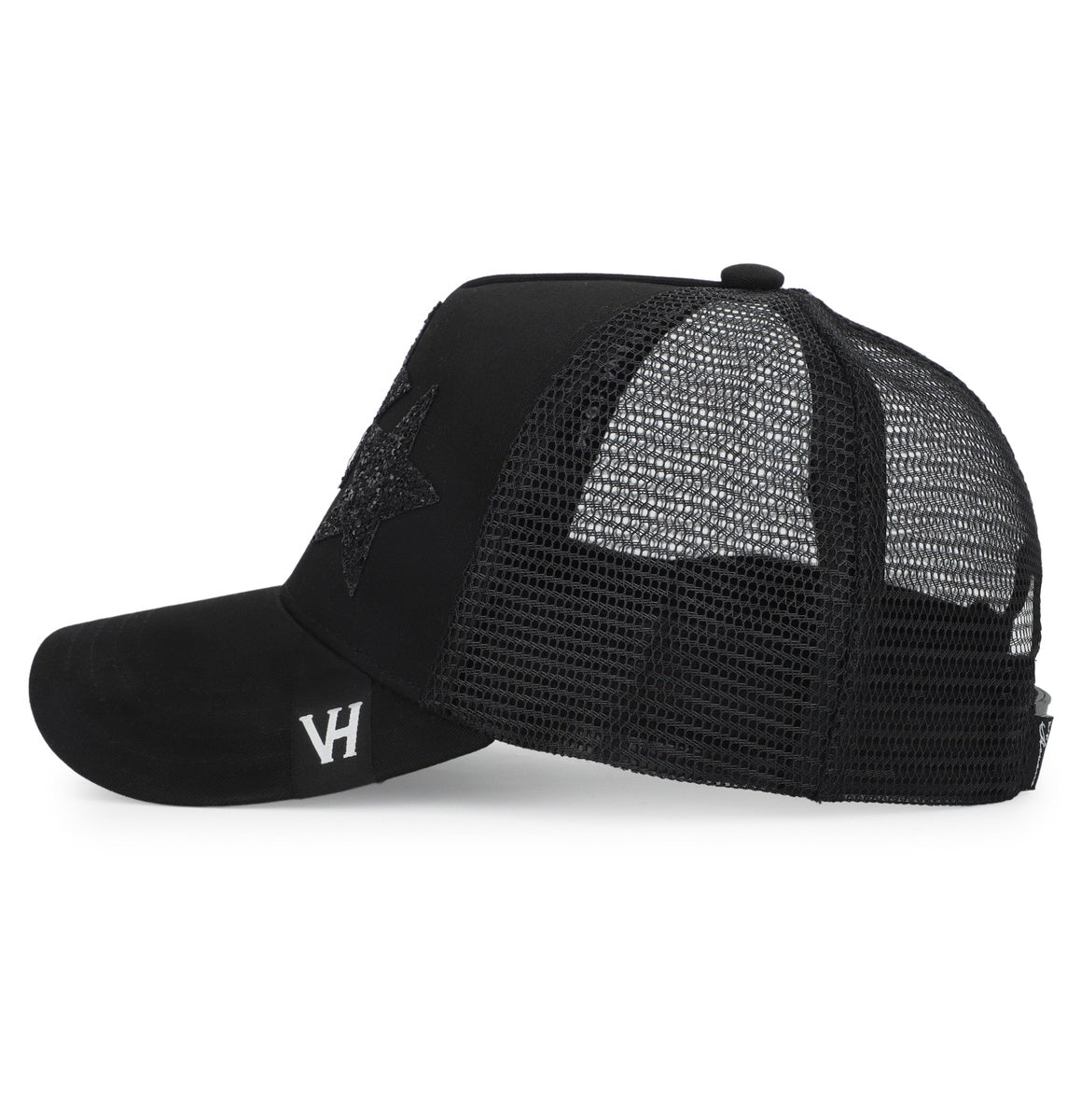  Vintage Havana Vintage Havana Black Trucker Hat for Women – Canvas & Mesh Adjustable Snapback Baseball Cap With 3 Black Glitter Stars - Default Title - Bonton