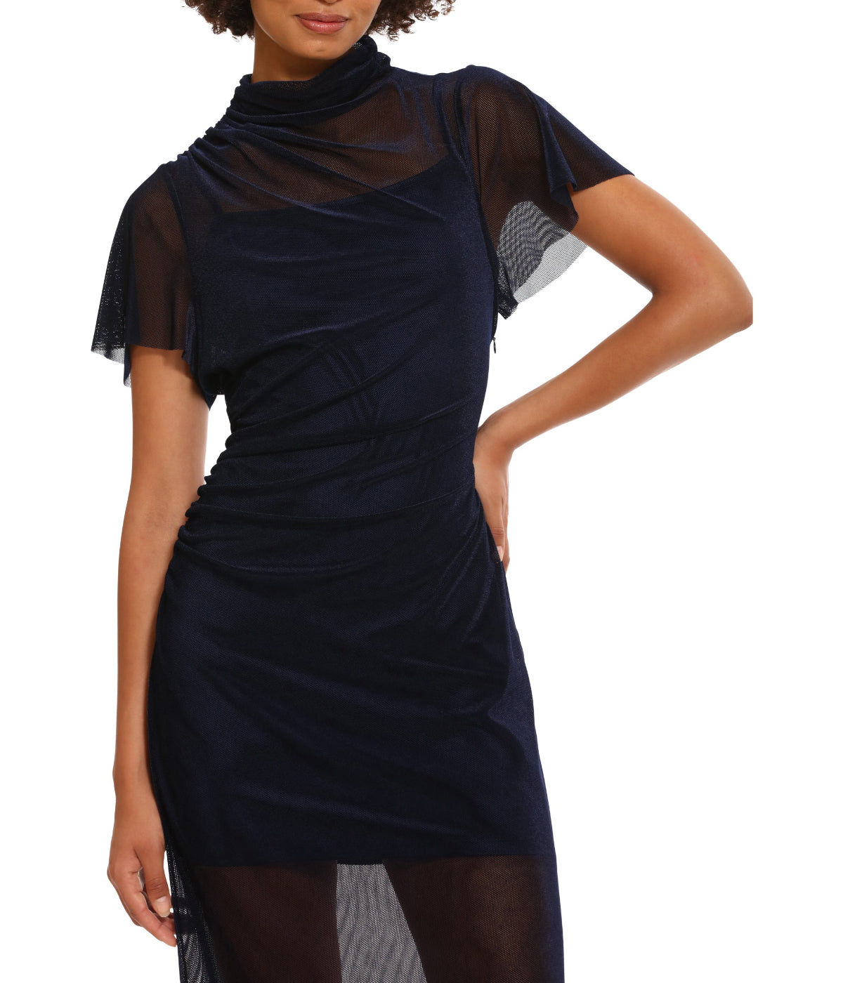  Donna Morgan Flutter Sleeve Midi Dress With Side Slit Navy - Navy - Bonton