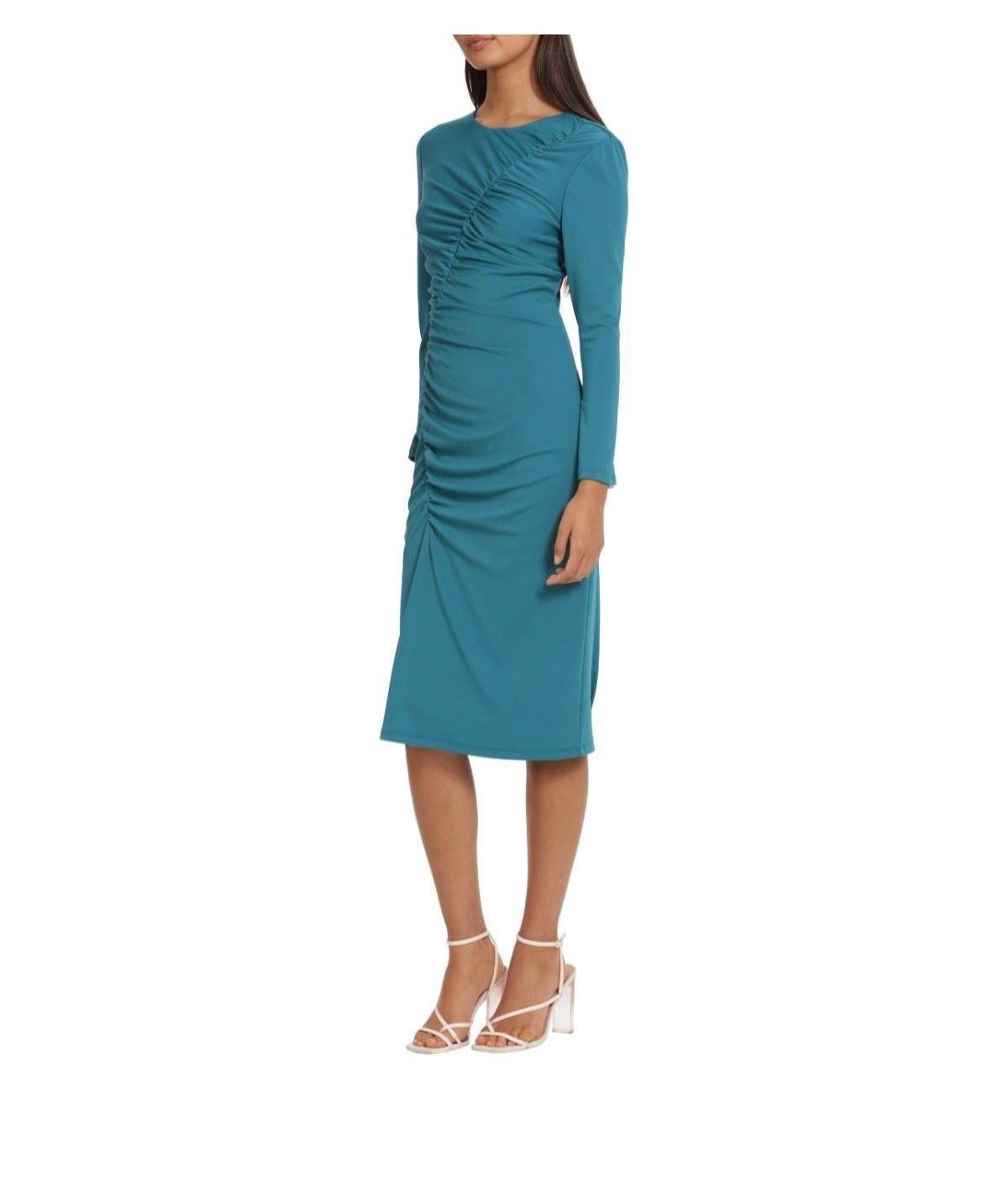  Donna Morgan Fitted Maxi With Curved Ruching Detail - Ocean Depths - Bonton