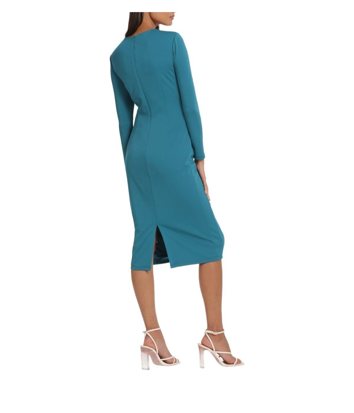  Donna Morgan Fitted Maxi With Curved Ruching Detail - Ocean Depths - Bonton