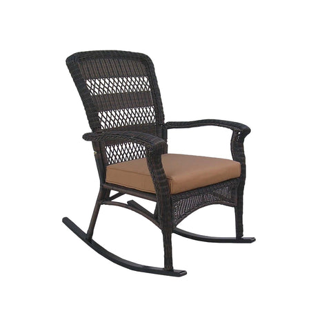 42" Dark Brown Resin Wicker Rocker Chair With Cushion