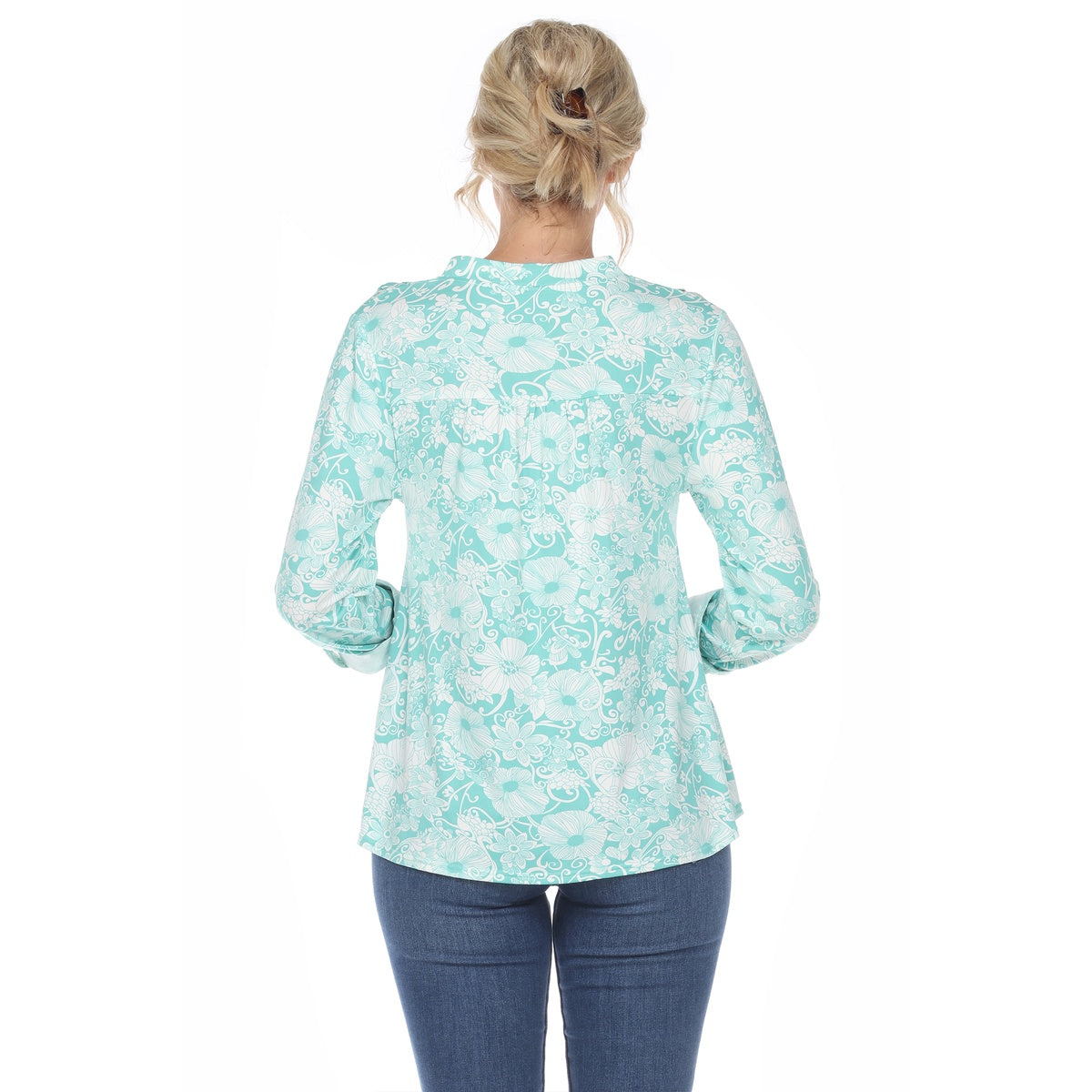  White Mark Women's Pleated Long Sleeve Floral Print Blouse - S - Bonton