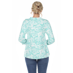 Women's Pleated Long Sleeve Floral Print Blouse