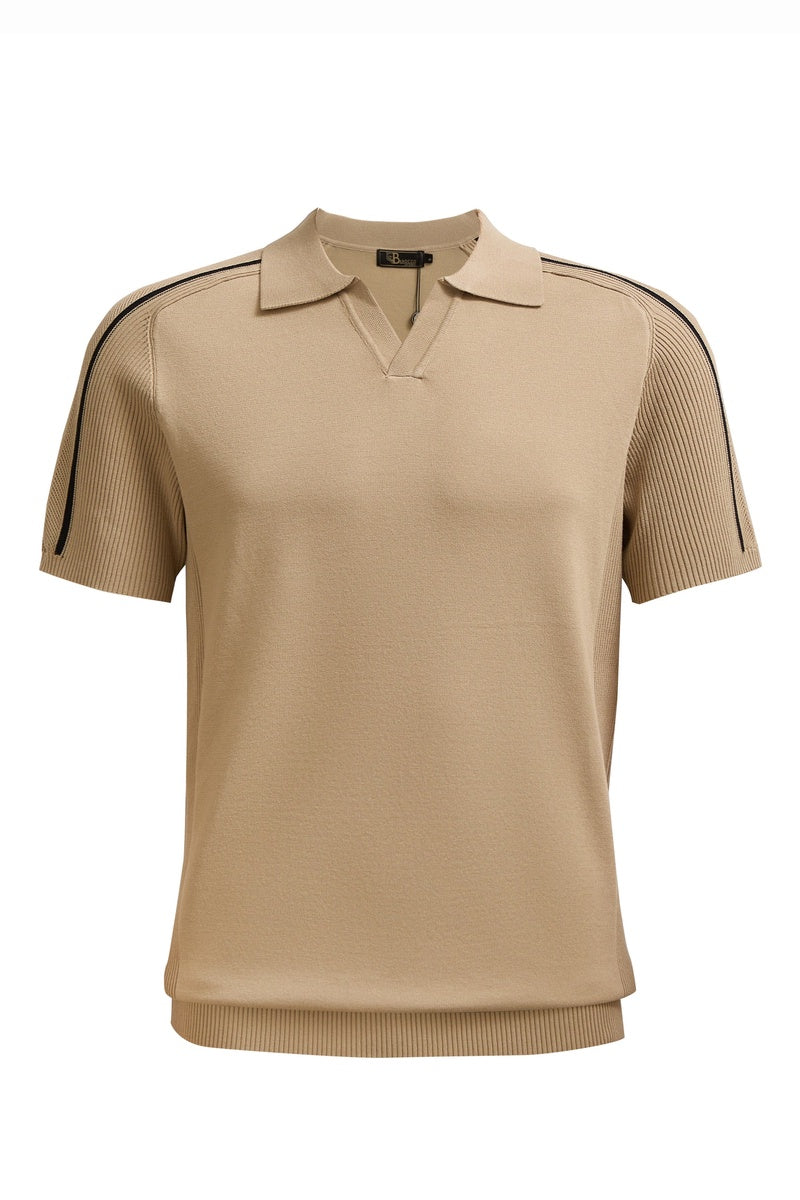  Barocco Milano Stripe Collar Polo KHAKI - KHAKI - Bonton