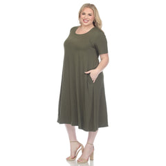 Plus Size Short Sleeve Pocket Swing Midi Dress