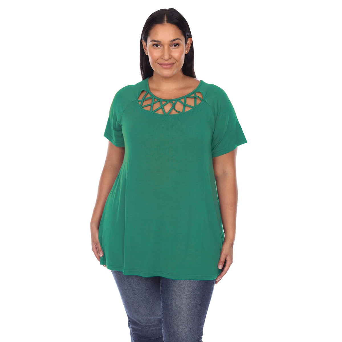  White Mark Plus Size Crisscross Cutout Short Sleeve Top - 1X - Bonton