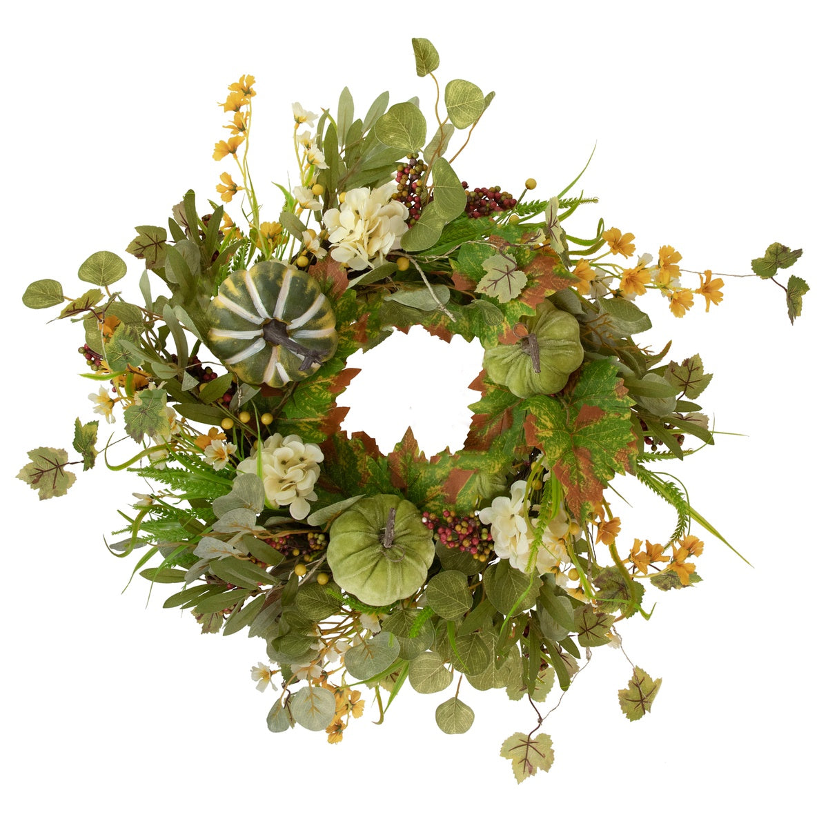  Northlight Pumpkins and Berries Artificial Fall Harvest Twig Wreath  24-Inch  Unlit - Default Title - Bonton