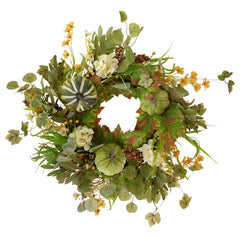 Pumpkins and Berries Artificial Fall Harvest Twig Wreath  24-Inch  Unlit