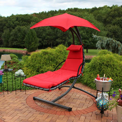 Hanging Chaise Floating Lounge Chair with Canopy Umbrella and Arc Stand 2