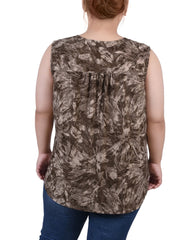 Plus Size Sleeveless Jacquard Y Neck Top