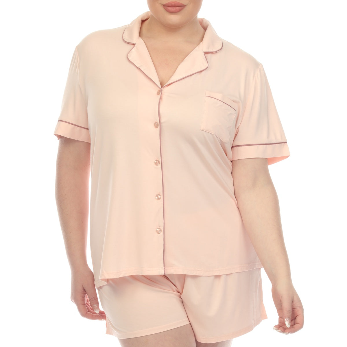  White Mark Plus Size Short Sleeve Bamboo Pajama Set - 1X - Bonton