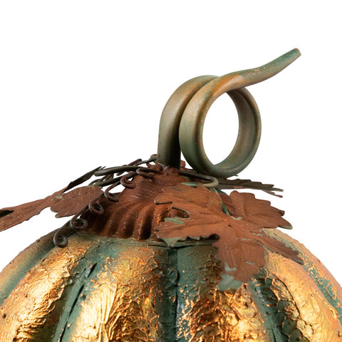 Autumn Harvest Pumpkin Metal Decoration - 13" - Orange and Green