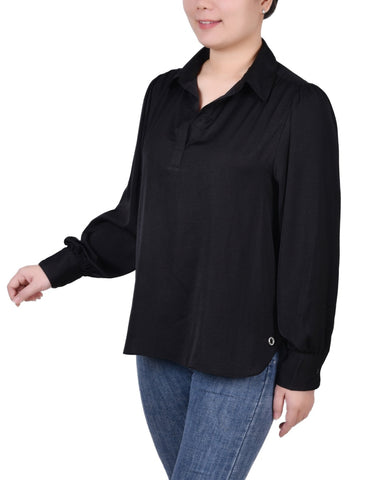 Long Puff Sleeve Satin Blouse