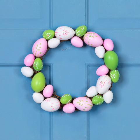 Easter Egg Grapevine Wreath - 10" - Pink and Green