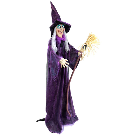 Lighted and Animated Witch Halloween Figure Decoration - 5.5' - Cool White Lights