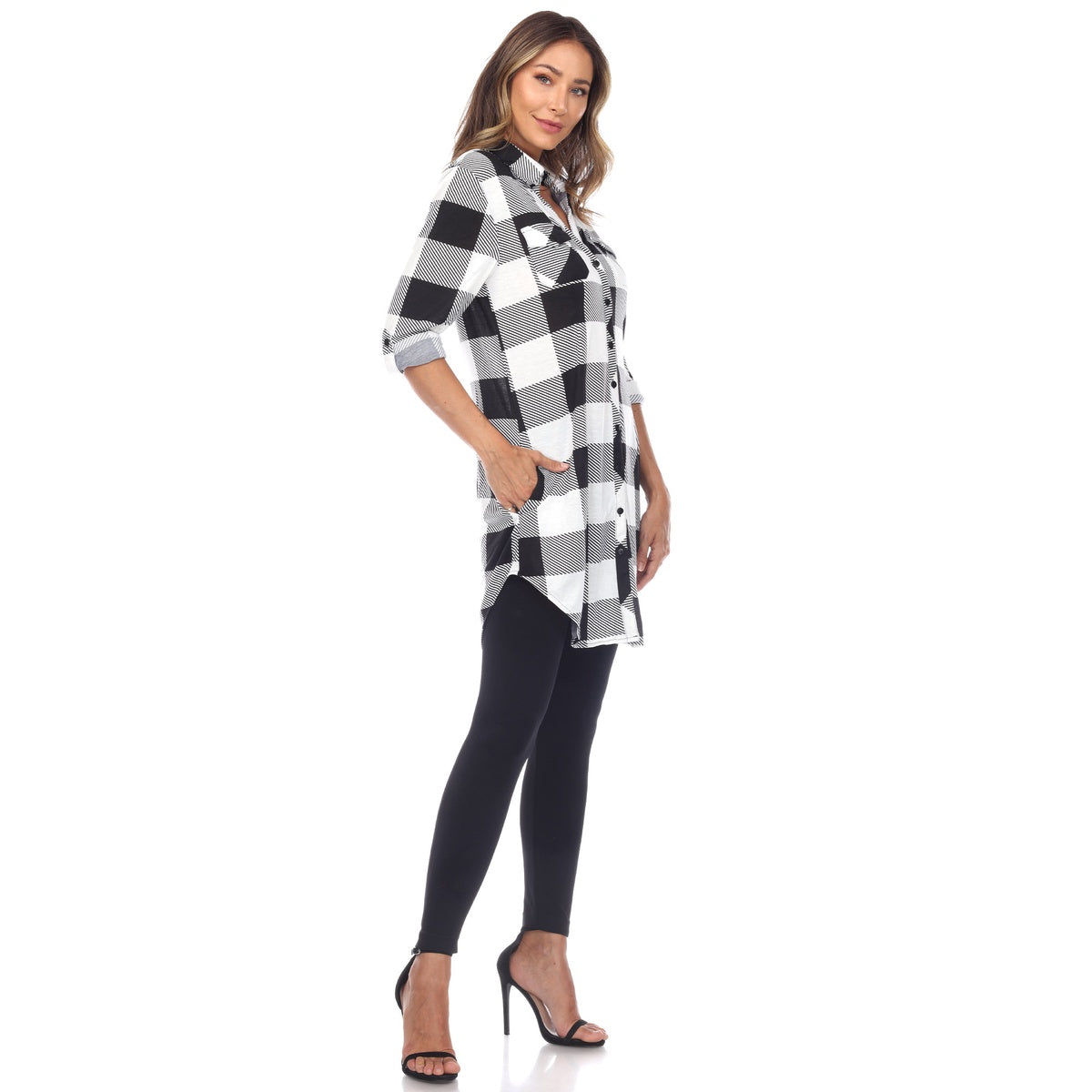  White Mark Women's Plaid Button Down Tunic Top - S - Bonton